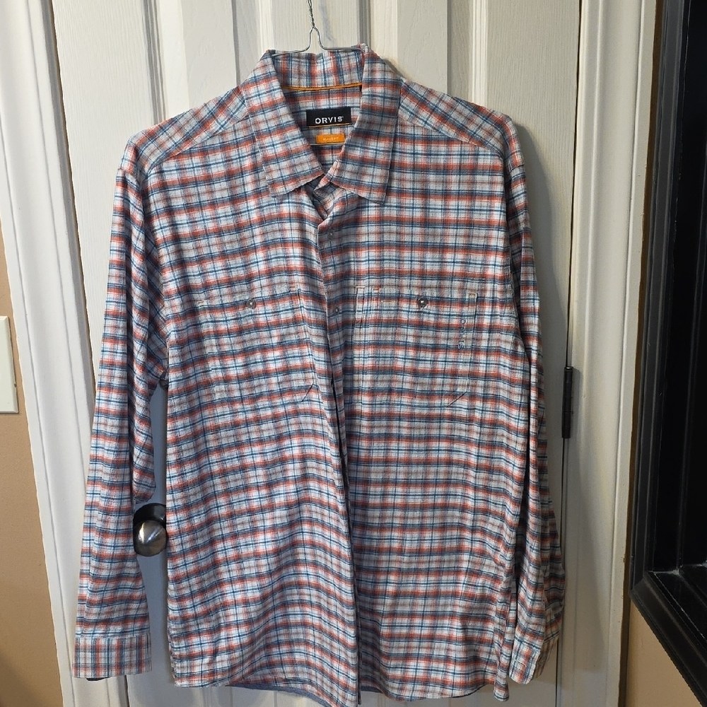 Orvis Men's Casual Plaid Shirt - Red, Blue, and White